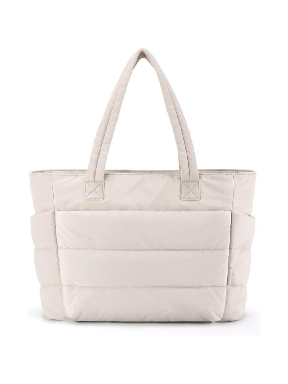 Women Beige Lightweight Puffy Tote Bag for Travel Beach Gym With Multi-pocket